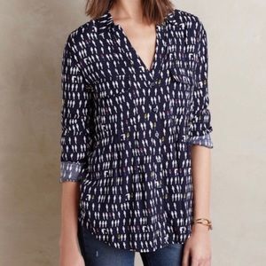Blue ANTHROPOLOGIE Maeve Parrot Print Top Size 4